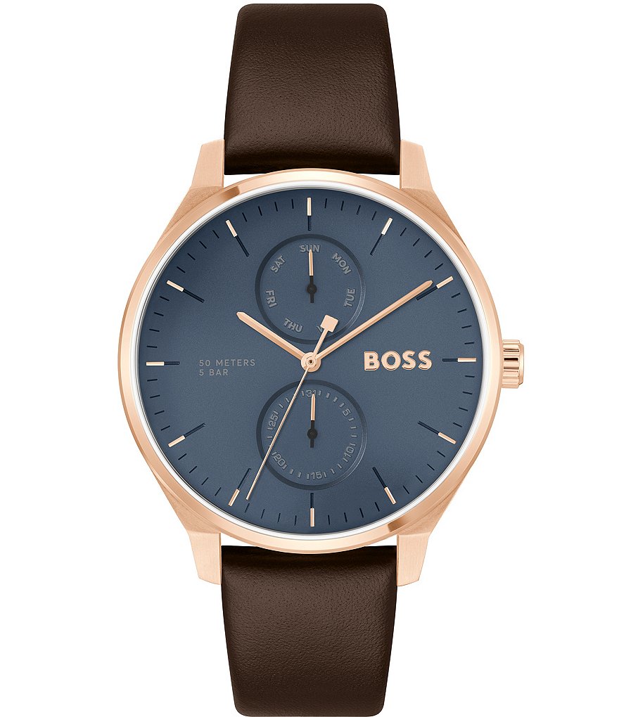 Мужские многофункциональные часы Hugo Boss Tyler с коричневым кожаным ремешком, коричневый