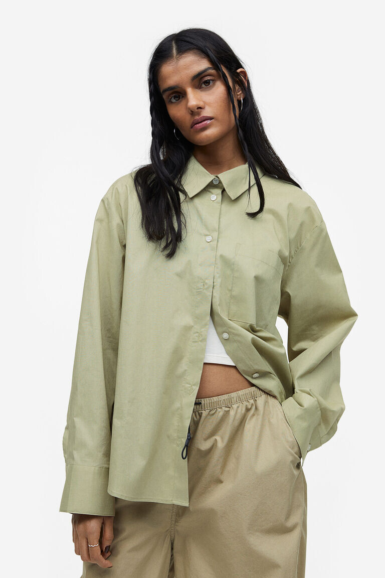 

Рубашка из хлопкового поплина H&M, зеленый