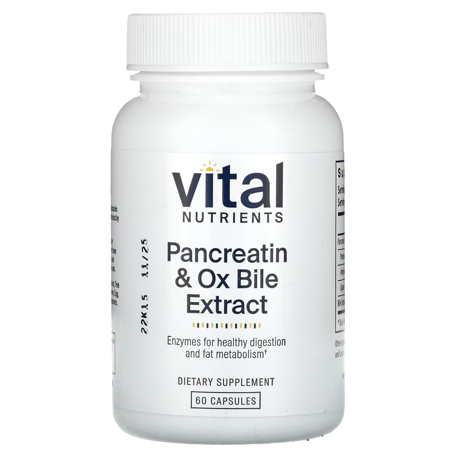 Панкреатин и экстракт бычьей желчи, 60 капсул Vital Nutrients
