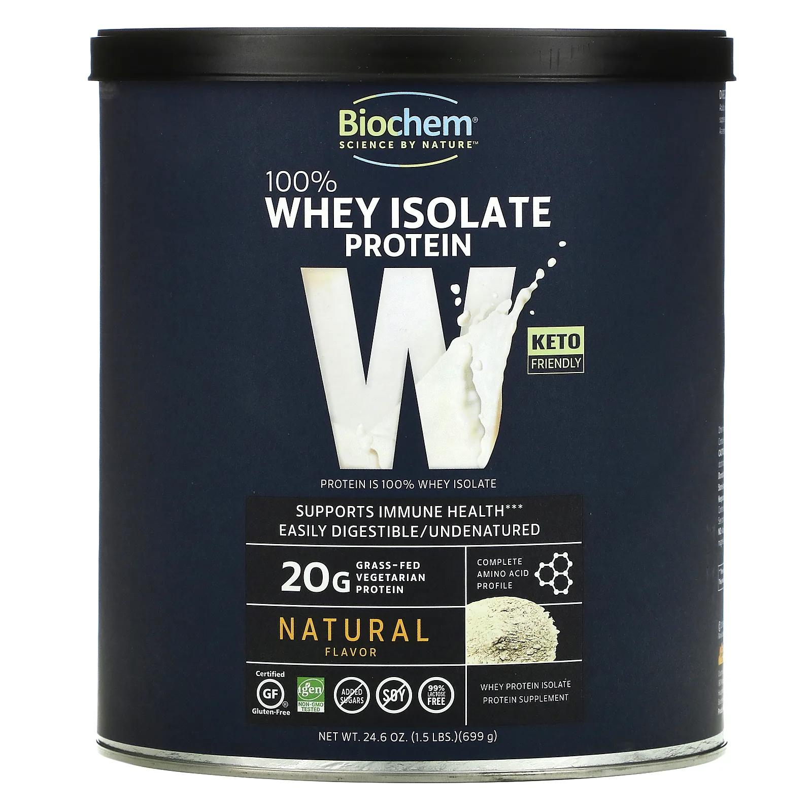 Biochem 100% Whey Isolate Protein Natural Flavor 24.6 oz (699 g) biochem 100% whey isolate protein sugar free chocolate flavor 12 5 oz 355 g