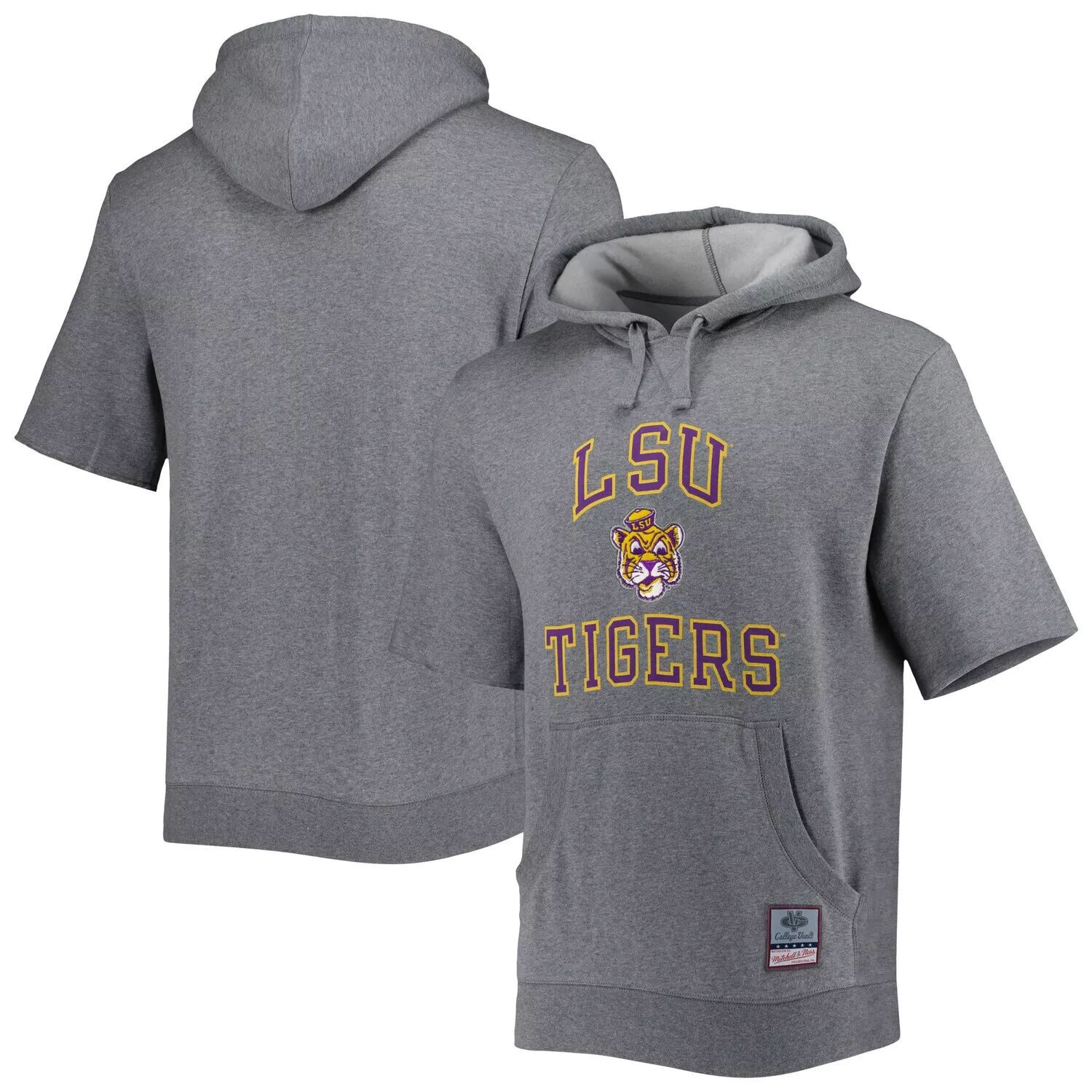 

Мужской пуловер с короткими рукавами Mitchell & Ness Heathered Grey LSU Tigers Wordmark, толстовка с капюшоном