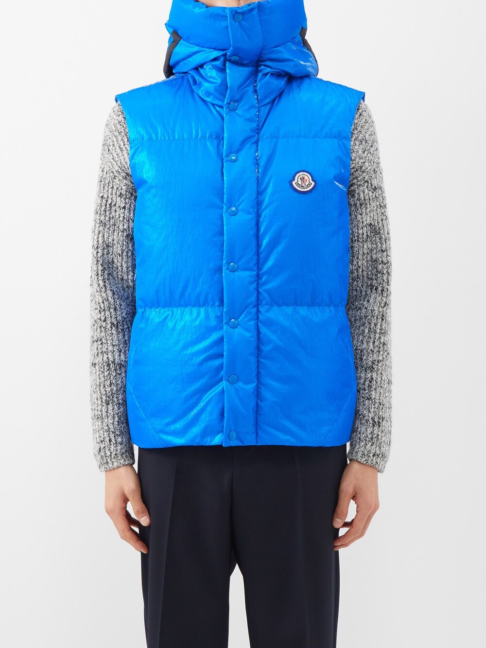 

Пуховый жилет lawu из рипстопа с капюшоном Moncler, синий