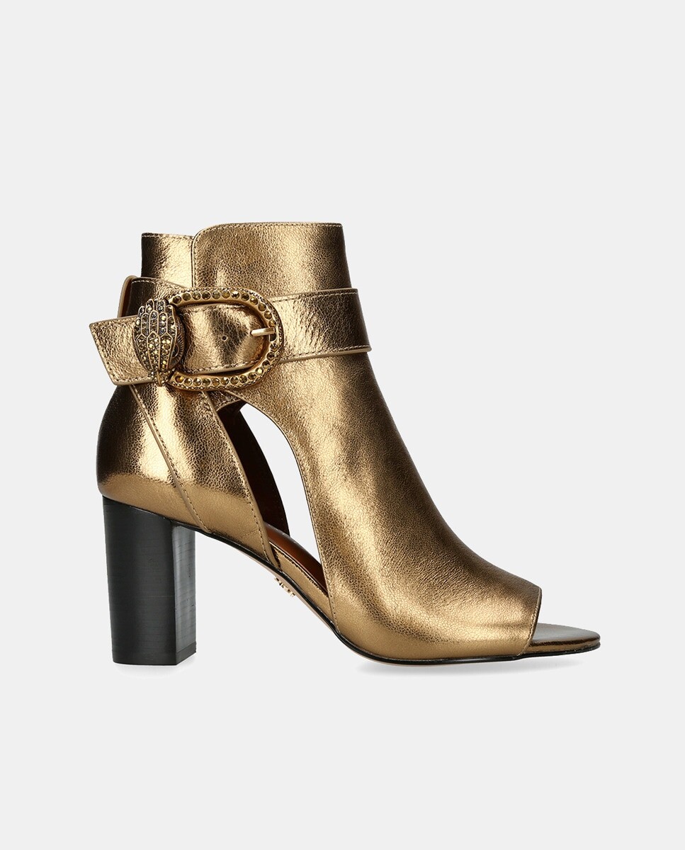 

Женские кожаные ботильоны Mayfair Peep Toe с открытым закругленным носком и блочным каблуком Kurt Geiger, золотой