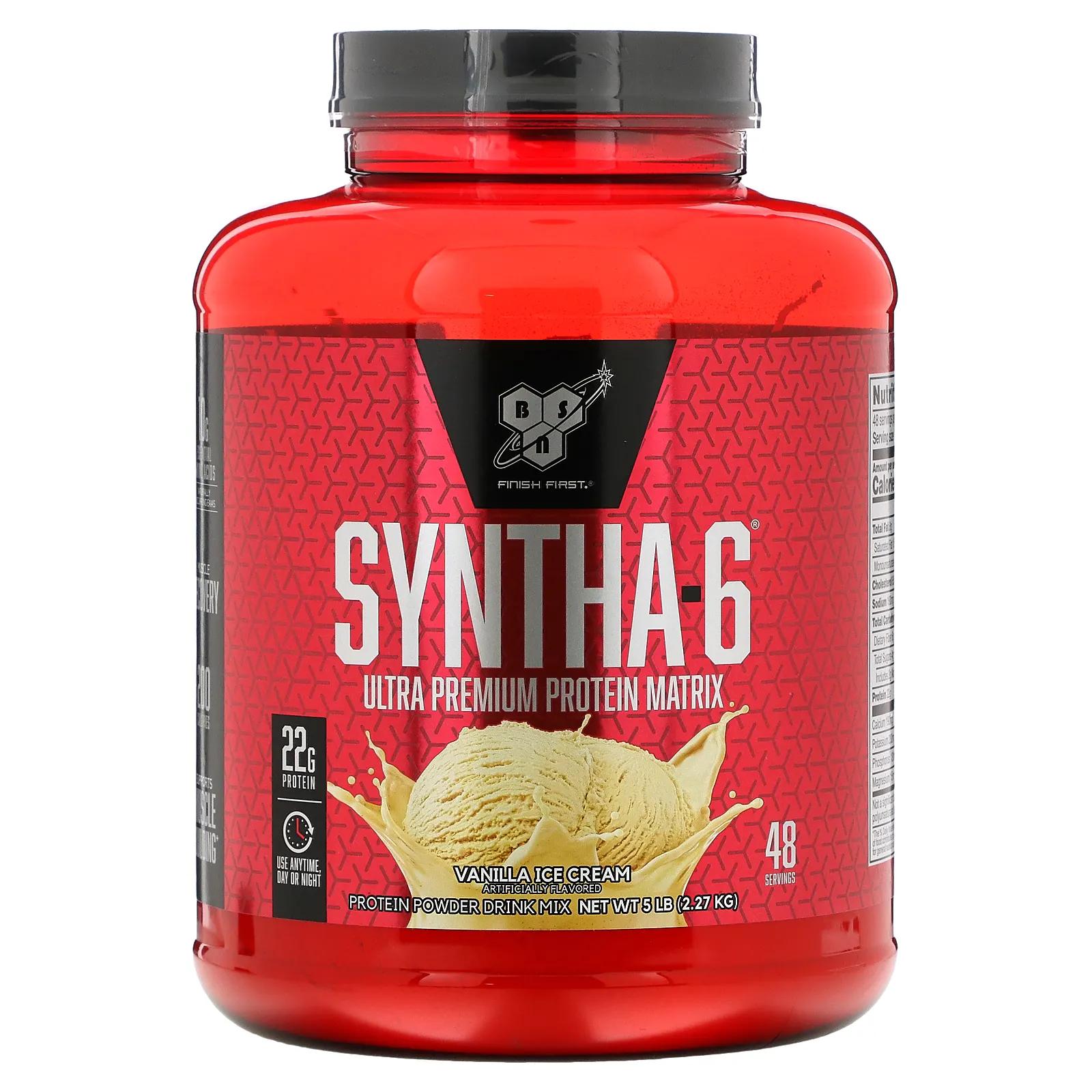 BSN Syntha-6 белковая питьевая смесь ванильное мороженное 5 фунтов (2.27 кг) bsn изолят syntha 6 порошковая белковая смесь для напитков ванильное мороженое 4 02 фунта 1 82 кг