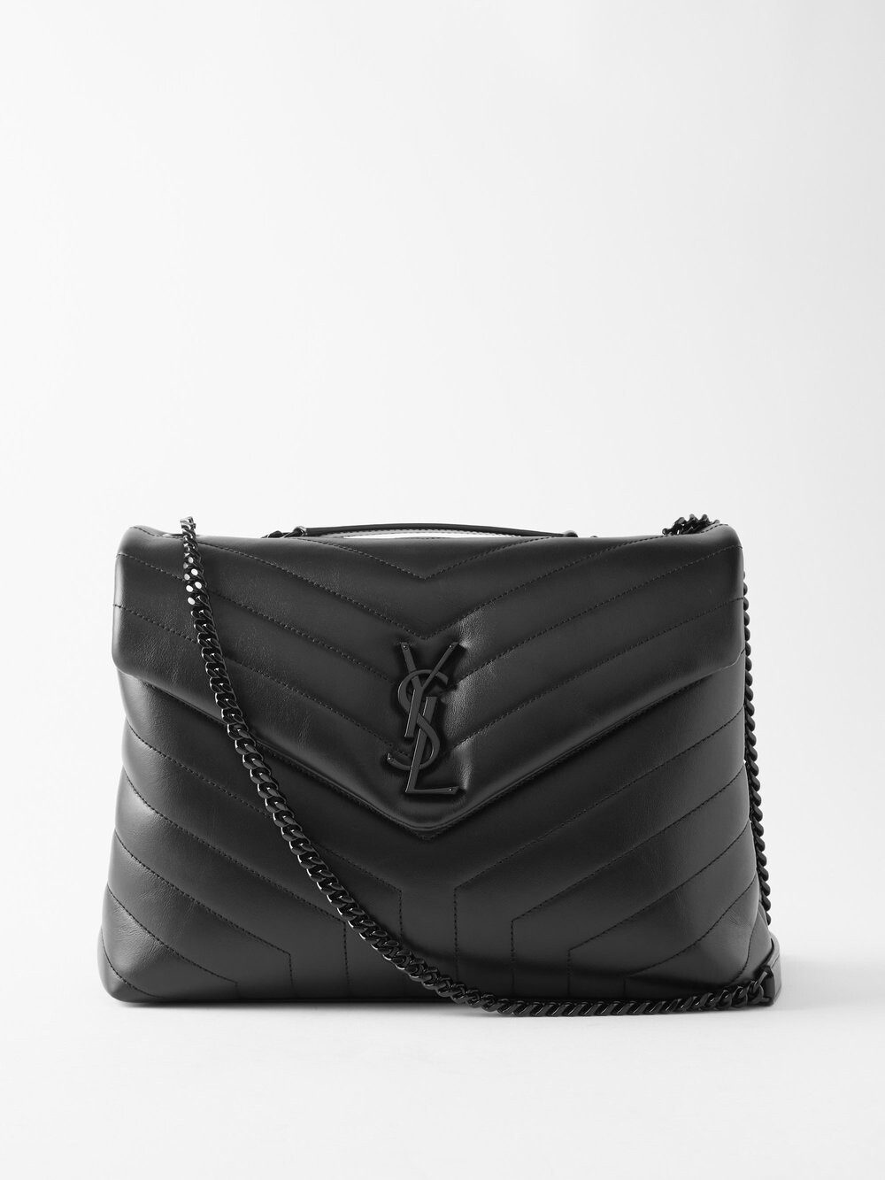 

Стеганая кожаная сумка на плечо loulou toy Saint Laurent, черный