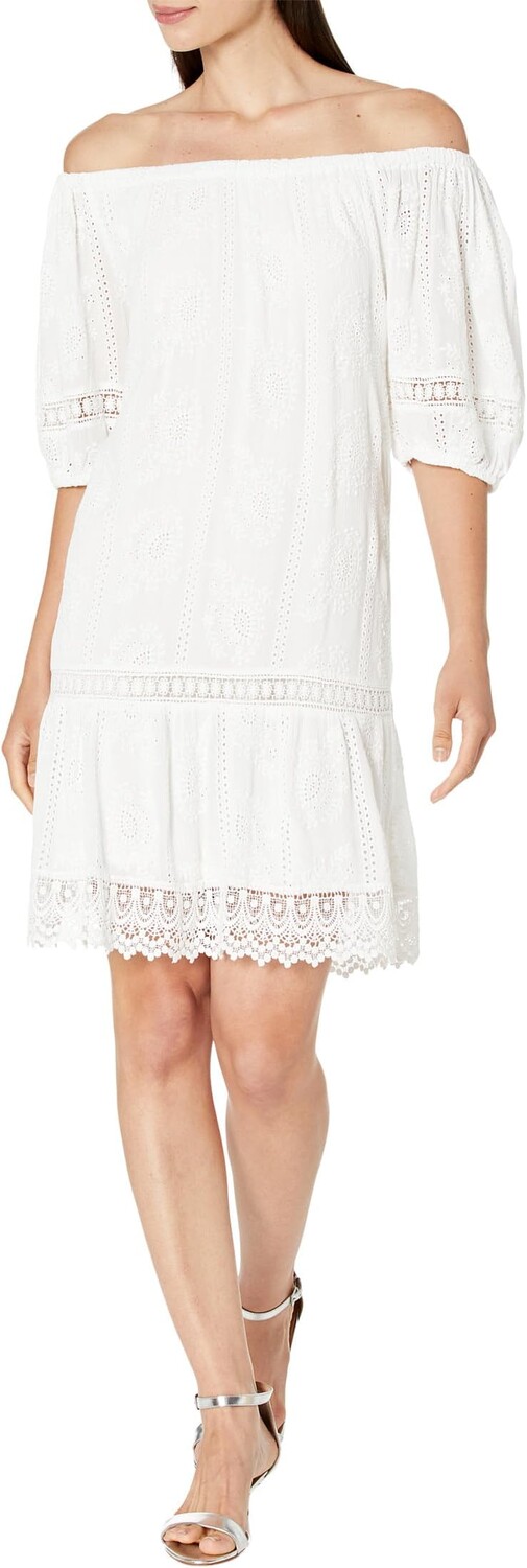 

Платье с короткими рукавами и вышивкой Karen Kane, цвет Off-White