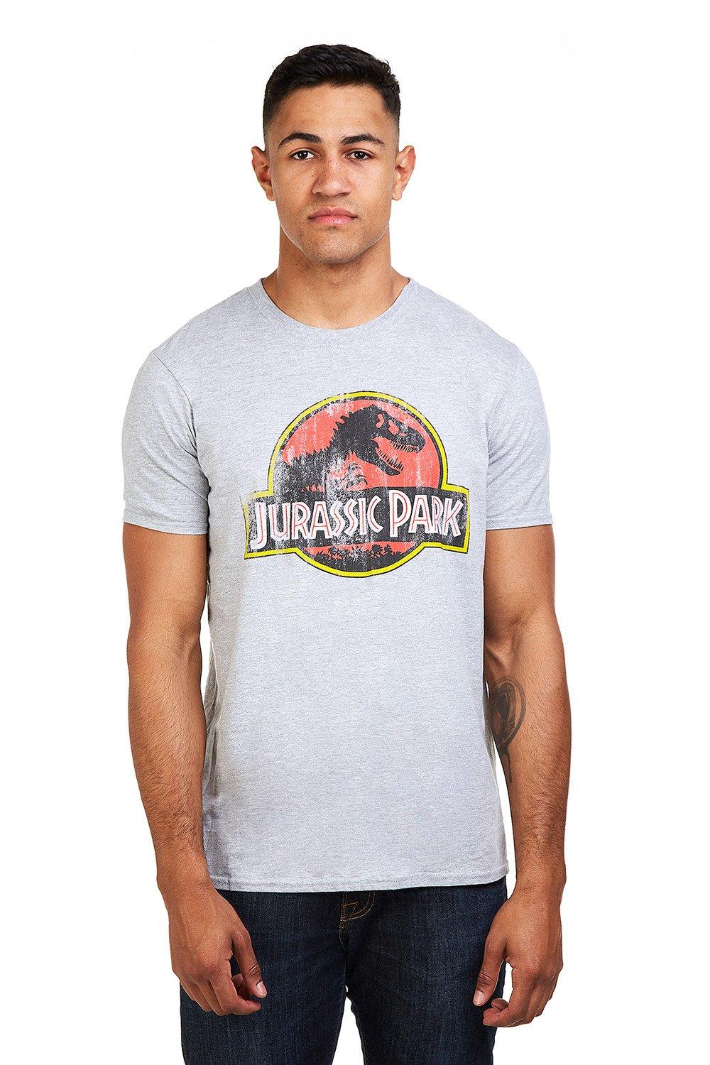 Хлопковая футболка с потертым логотипом Jurassic Park, серый