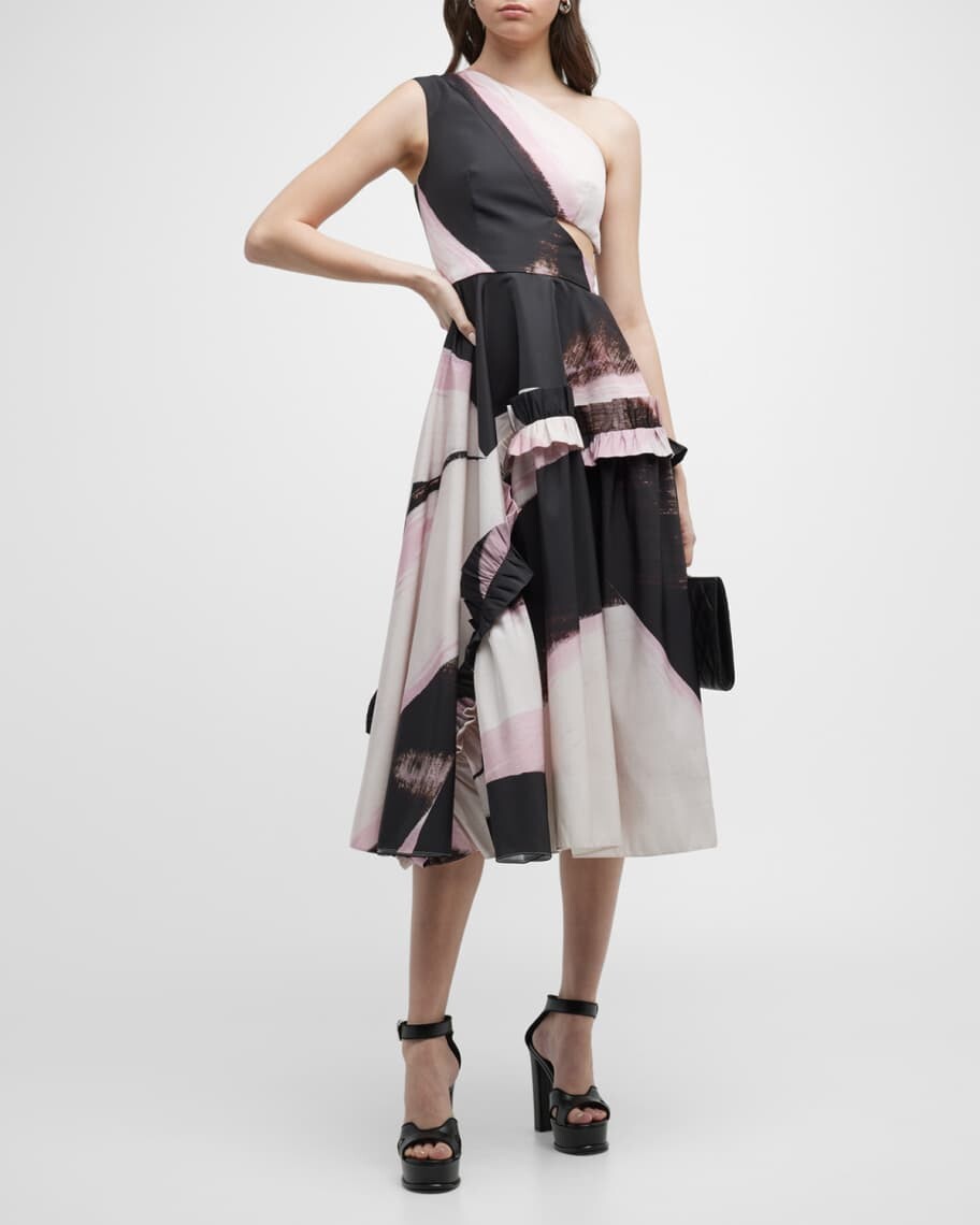 

Окрашенное повседневное платье на одно плечо с вырезом Alexander McQueen