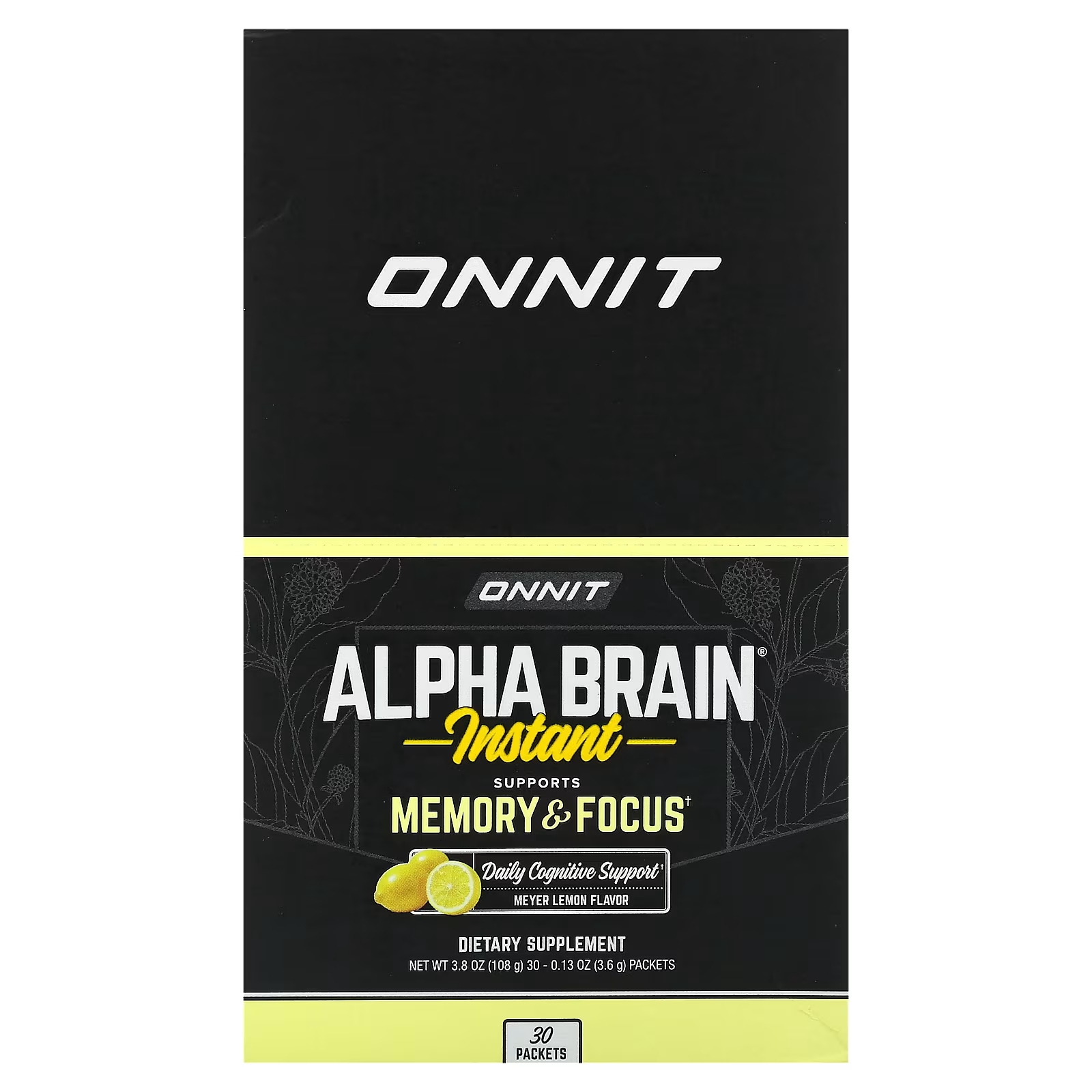 цена Пищевая добавка Onnit Alpha Brain Instant Memory & Focus Meyer Lemon, 30 пакетиков по 3,6 г