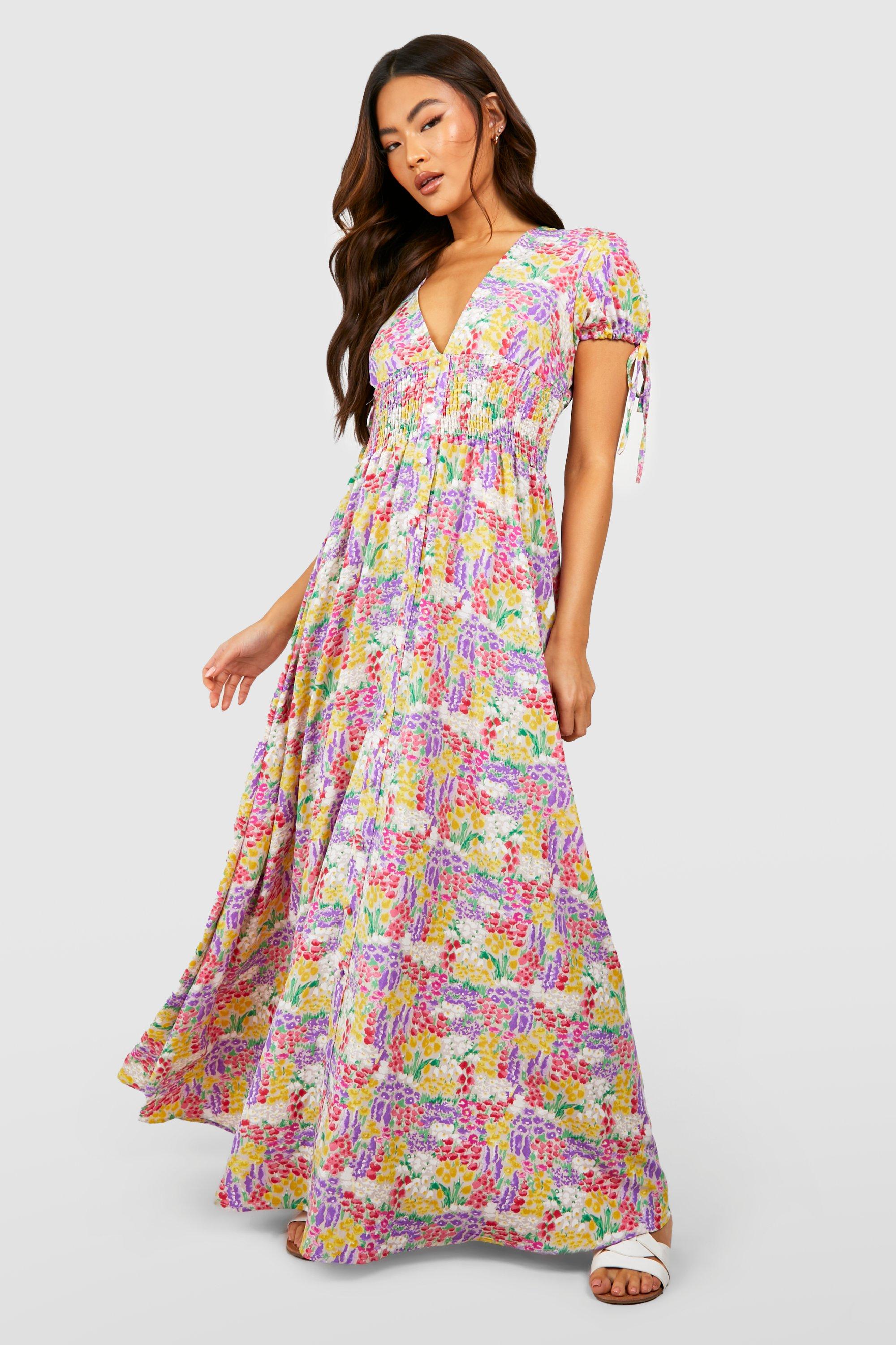 Платье макси с цветочным принтом Boohoo, разноцветный