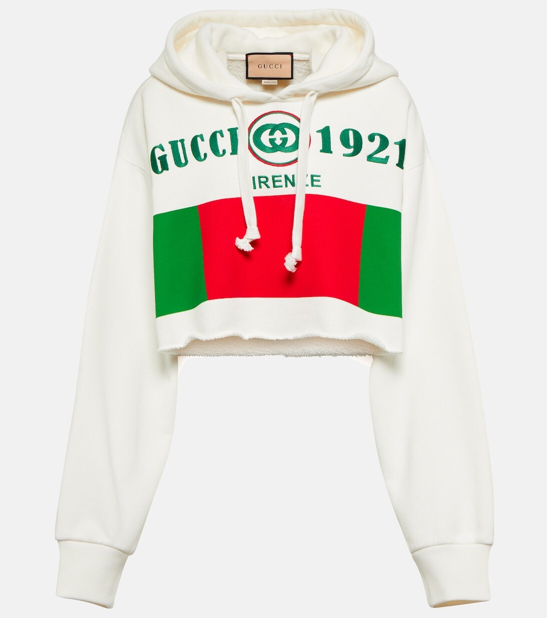 

Укороченное худи из хлопкового джерси с логотипом GUCCI, белый