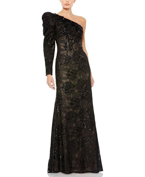 

Украшенное платье-раструб с одним пышным рукавом Mac Duggal, цвет Black