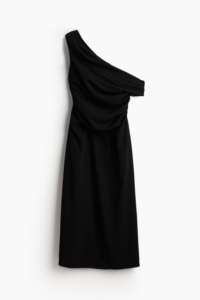 Драпированное платье на одно плечо H&M, черный
