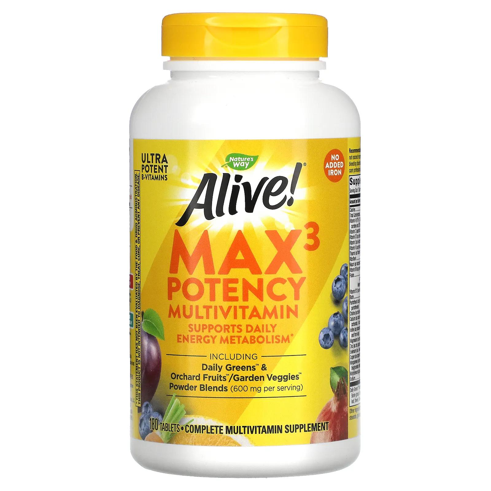 Nature's Way Alive! Max3 Daily Multi-Vitamin No Added Iron 180 Tablets