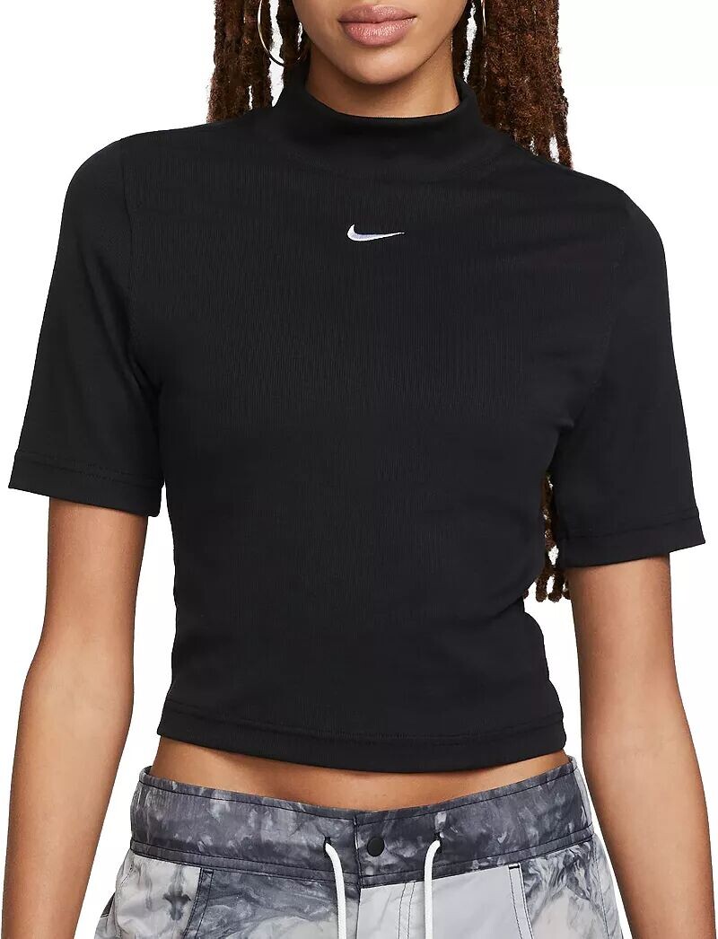 

Женская рубашка Nike Sportswear Essentials в рубчик с короткими рукавами и воротником-стойкой, черный