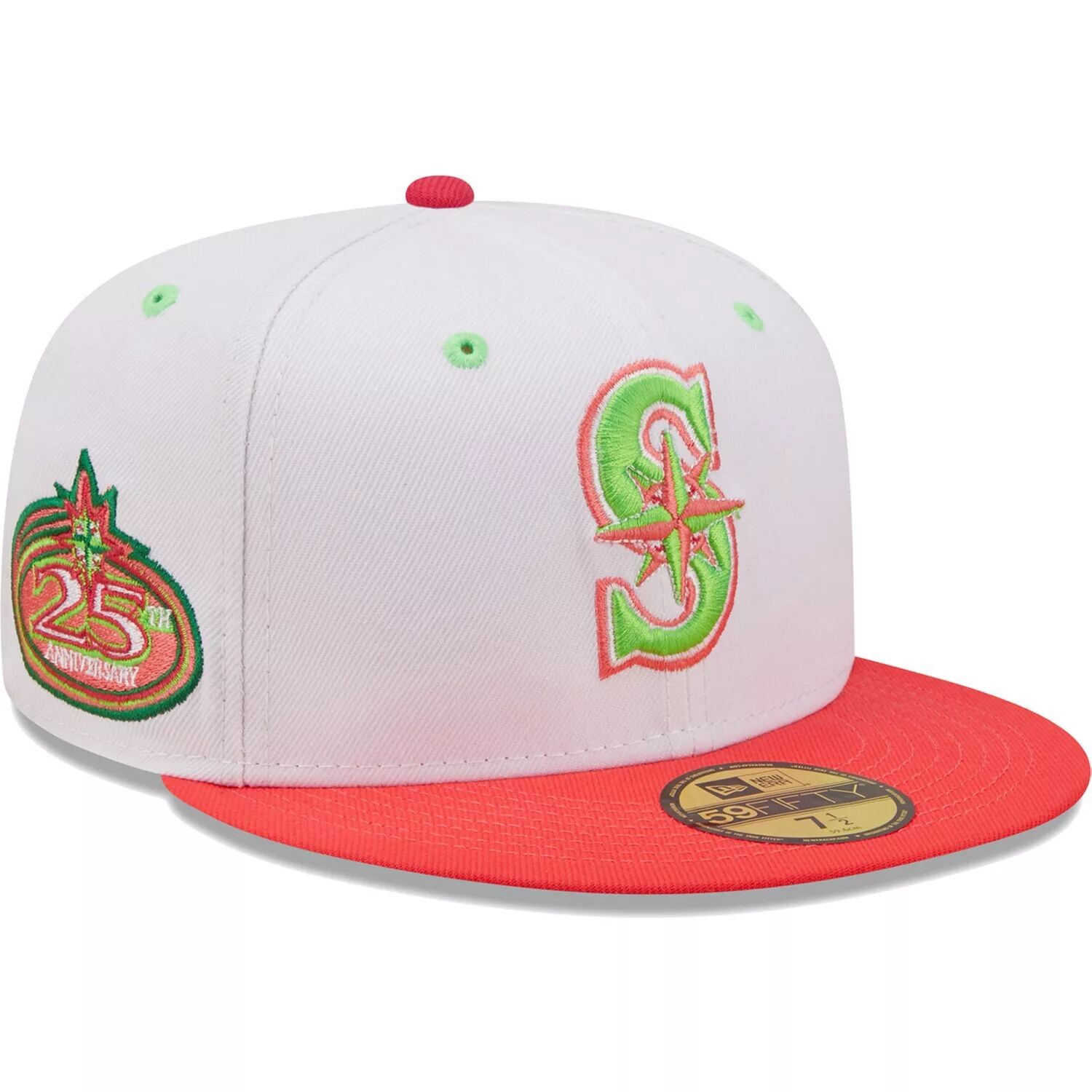 

Мужская облегающая шляпа New Era White/Coral Seattle Mariners 25th Anniversary Strawberry Lolli 59FIFTY