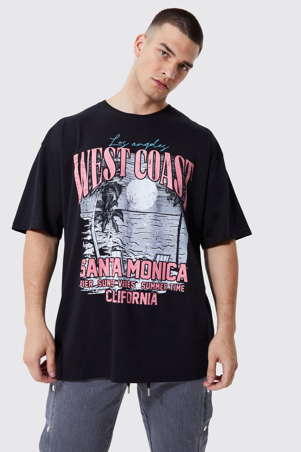 

Тяжелая футболка оверсайз west coast tall Boohoo, черный