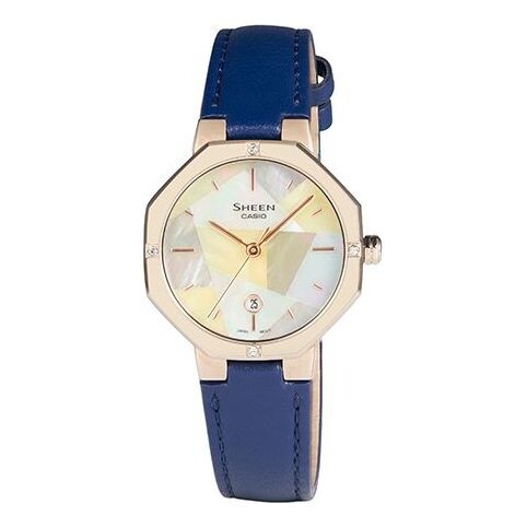 

Часы CASIO SHEEN Series Minimalistic Fashion Octagonal Dial Strap Student Casual Watch Blue Analog, синий