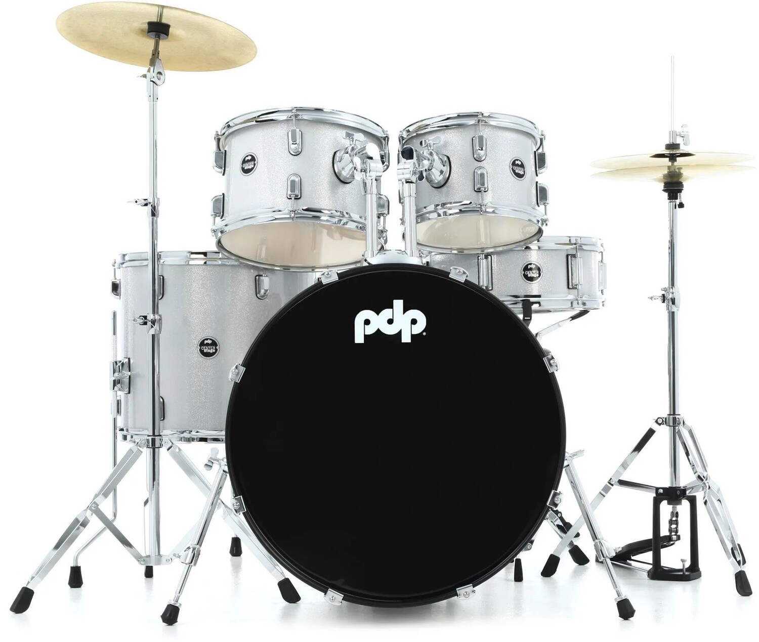 

PDP Center Stage PDCE2215KTDW Полный набор ударных из пяти частей с тарелками — Diamond White Sparkle