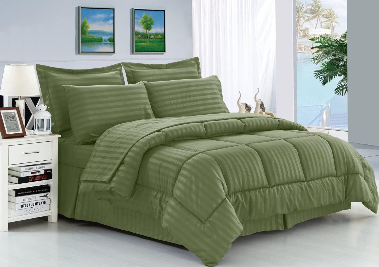 

Комплект постельного белья в полоску Elegant Comfort, желто-зеленый