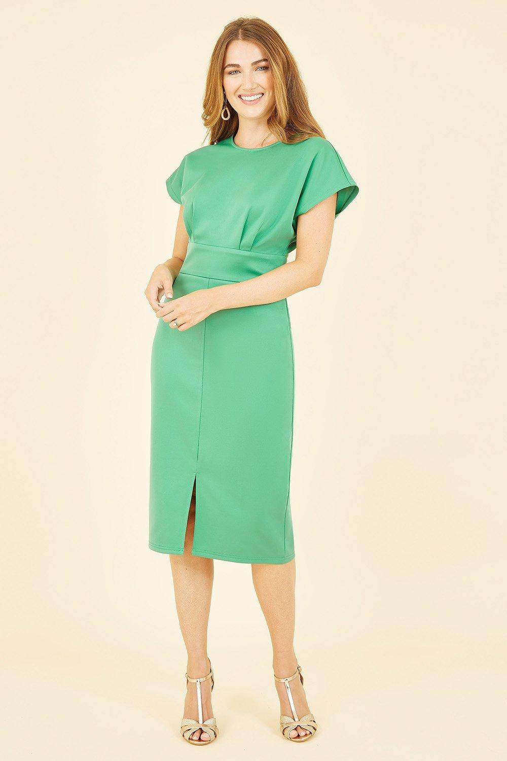 цена Зеленое приталенное платье-кимоно с аквалангом Yumi, зеленый