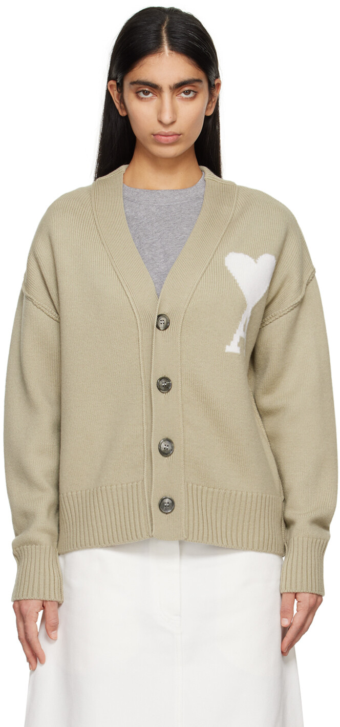 

Зеленый кардиган Ami de Cœur Ami Paris, цвет Sage/Off-white