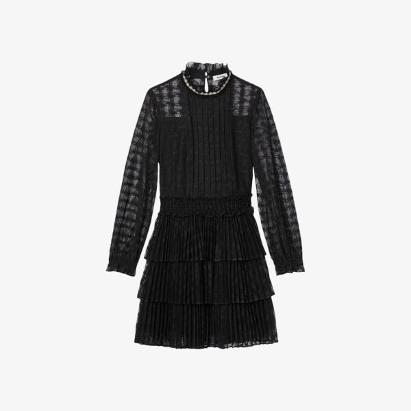 

Кружевное платье мини Louna с высоким воротником Sandro, цвет noir / gris