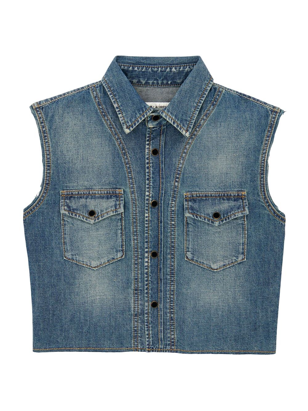 

Укороченная рубашка без рукавов из денима Dusty Medium Vintage Blue Saint Laurent, винтаж