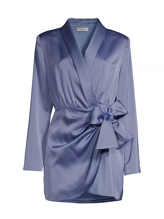 Атласное мини-платье Azera с запахом Misha, синий хоста dutch flame m