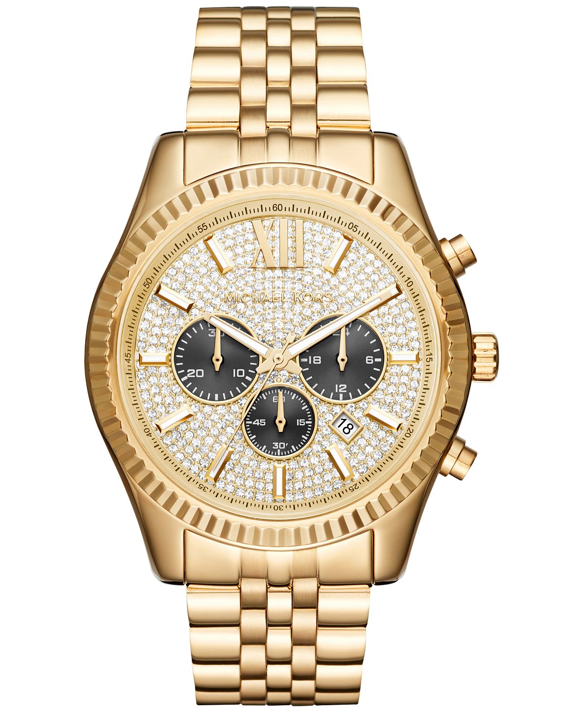цена Мужские часы-хронограф Lexington с золотистым браслетом из нержавеющей стали, 44 мм, MK8494 Michael Kors