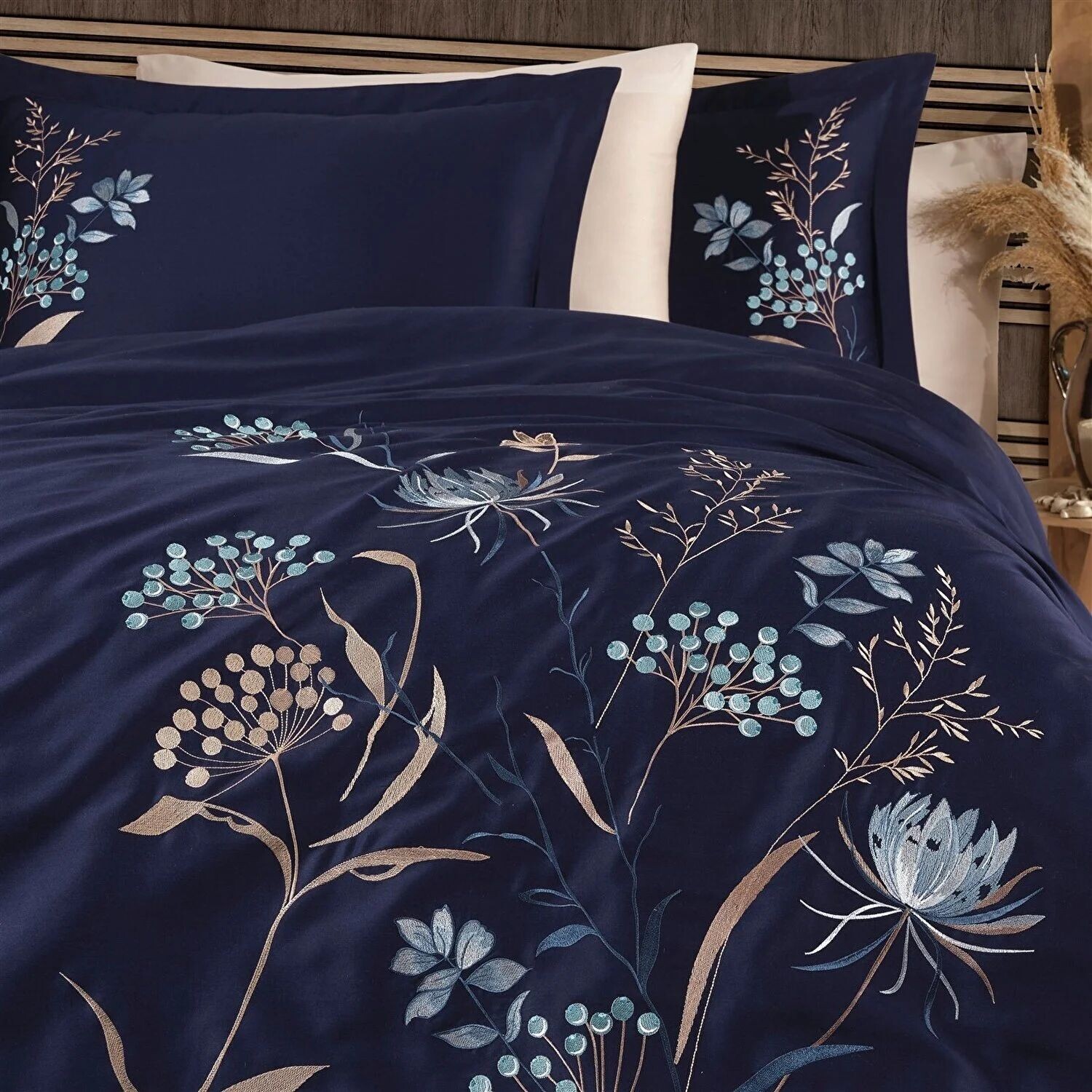 

Комплект постельного белья из кружева, хлопка, атласа и жаккарда - Nilufer Navy Blue