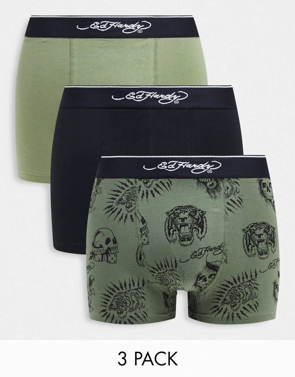 

Набор из трех плавок цвета хаки и черного цвета Ed Hardy medeo
