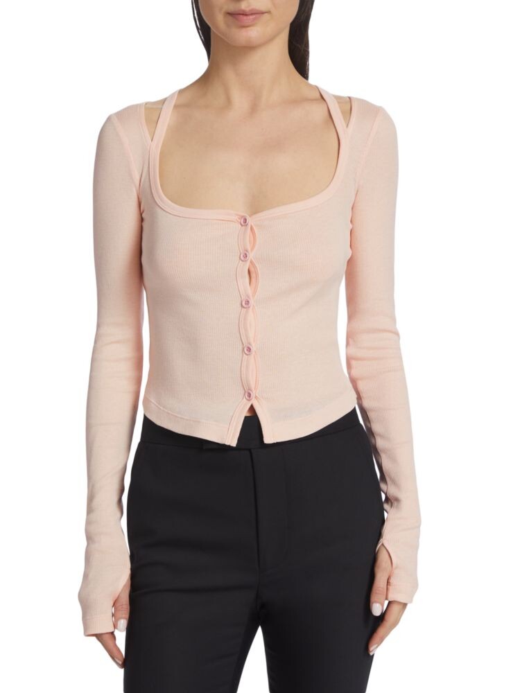 

Укороченный кардиган в рубчик Helmut Lang, цвет Lucid Pink