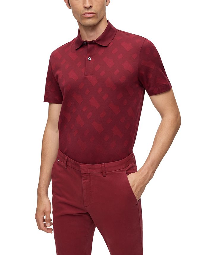 цена Мужская жаккардовая рубашка-поло обычного кроя с монограммой Hugo Boss, красный