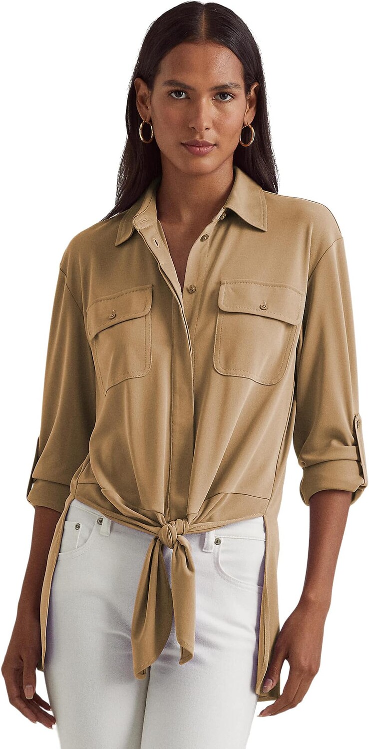 

Рубашка из эластичного джерси с завязками спереди LAUREN Ralph Lauren, цвет Birch Tan
