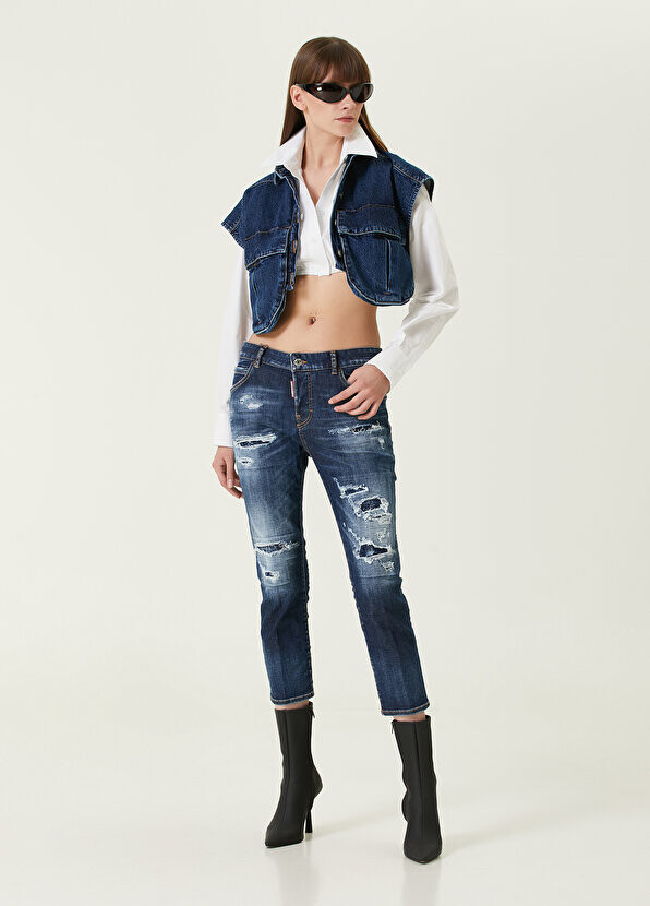 

Темно-синие джинсовые брюки с потертостями Dsquared2, Синий