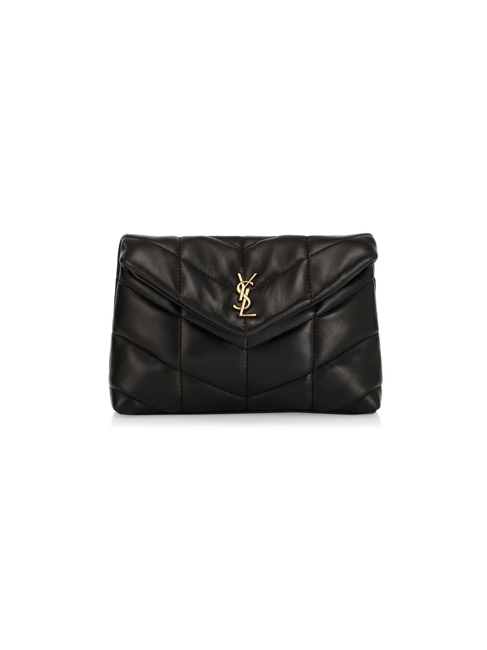 

Небольшой клатч Puffer из стеганой кожи ягненка Saint Laurent, черный