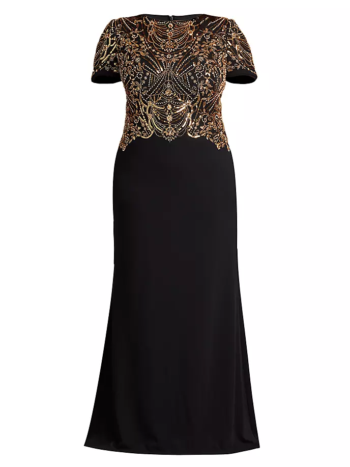 Платье-футляр из крепа Plus с бисером Tadashi Shoji, цвет black gold
