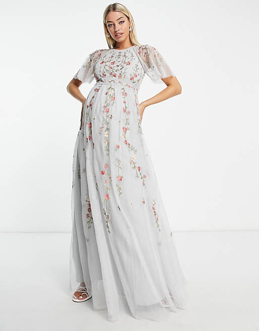 

Нежно-голубое платье макси с цветочной вышивкой и отделкой ASOS DESIGN Maternity Bridesmaid, Синий