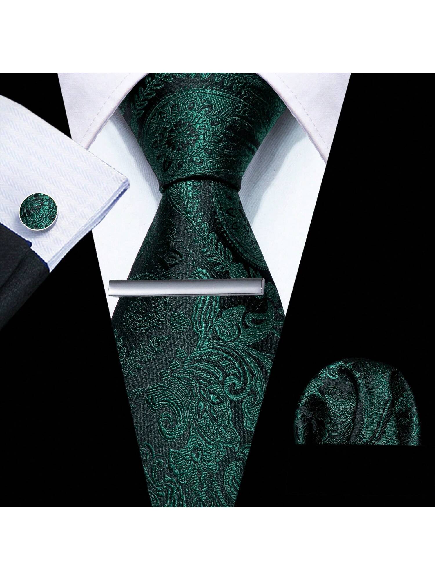 Мужские шелковые галстуки Barry Wang, темно-зеленый носовой платок elina star в клетку синий