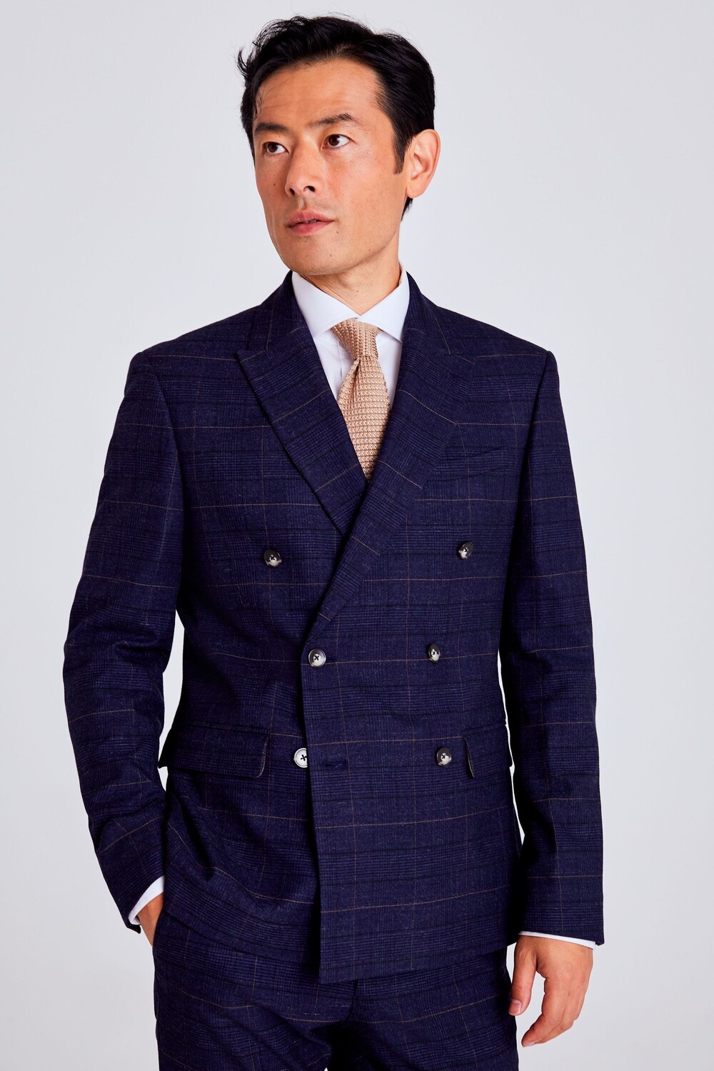 

Темно-синий жакет приталенного кроя с клетчатым узором MOSS, черный