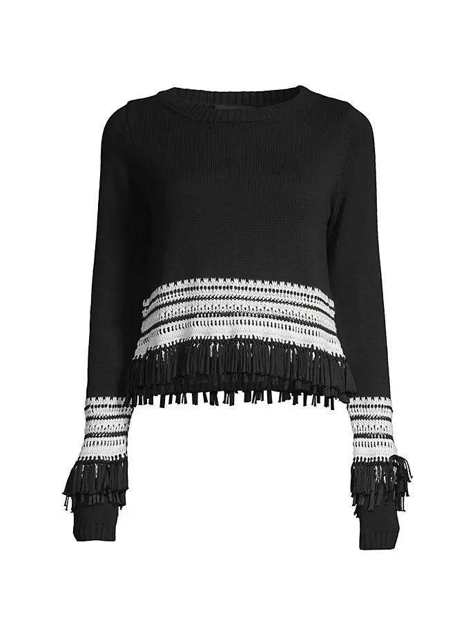 

Свитер из смесового хлопка с бахромой в стиле деко Donna Karan New York, черный