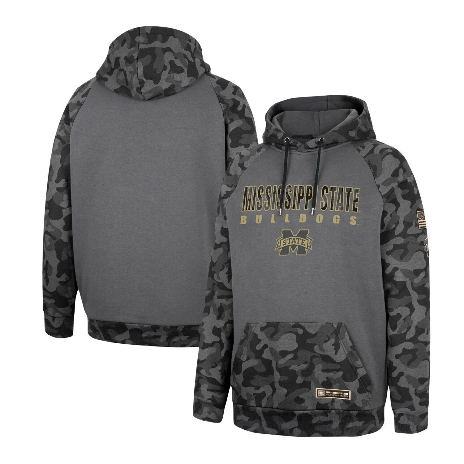 

Мужской темно-серый пуловер с капюшоном и реглан в стиле милитари Mississippi State Bulldogs OHT Military Appreciation Camo Stack Colosseum