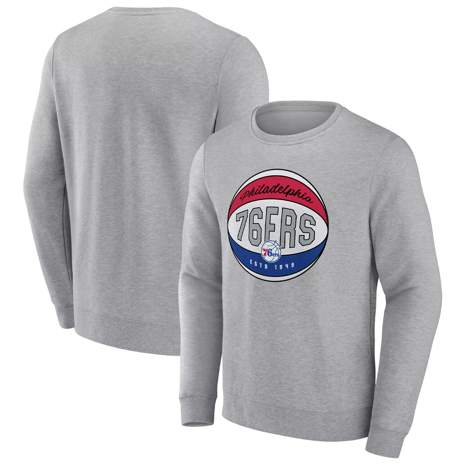 

Мужской свитшот с фирменным принтом серого цвета Philadelphia 76ers True Classics Vint Pullover Fanatics, Серый