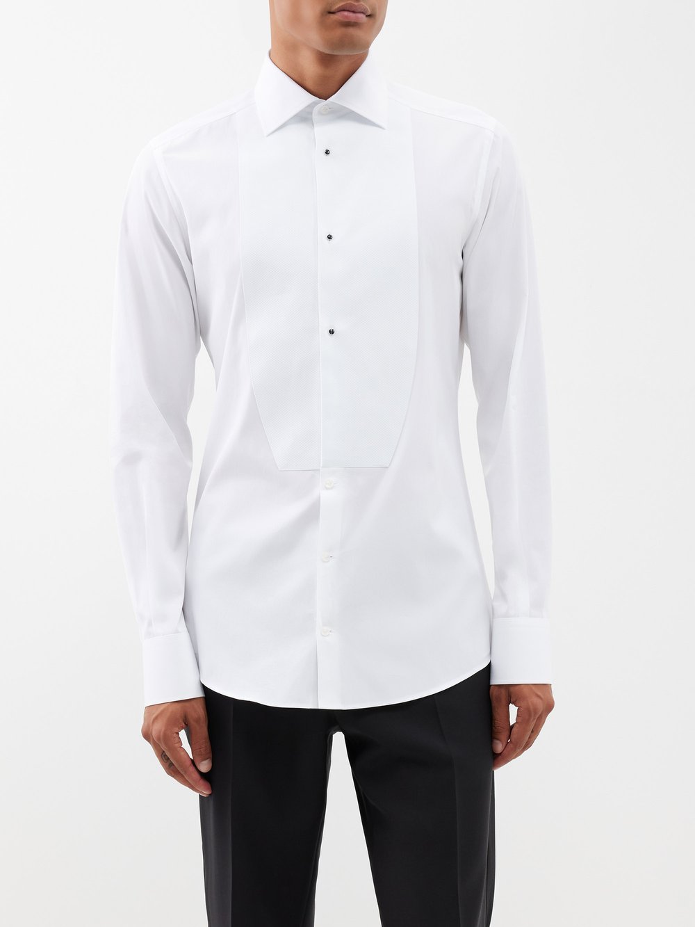 Рубашка под смокинг из хлопка и поплина из пике-пластрона Dolce & Gabbana, белый