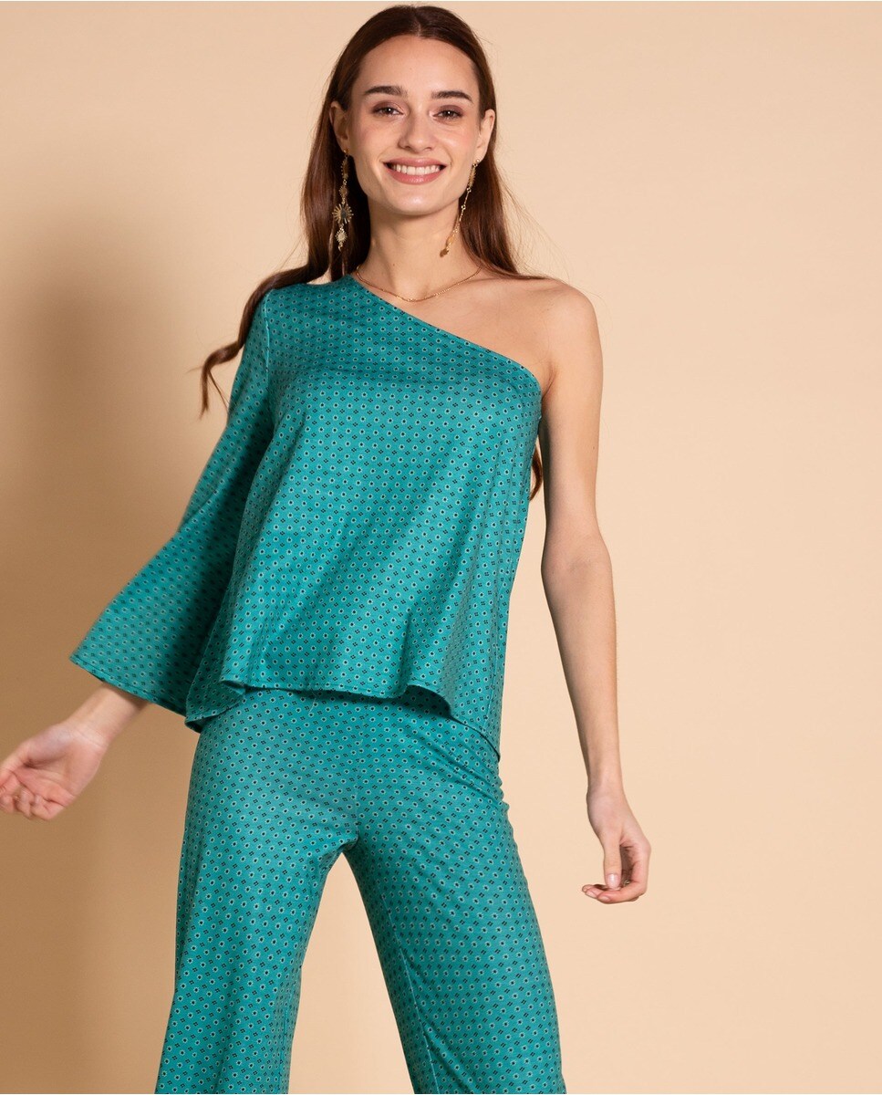 Асимметричная женская блузка с принтом The-Are, зеленый лазурная хлопковая блузка с пейсли rhode цвет lime diamond stitch