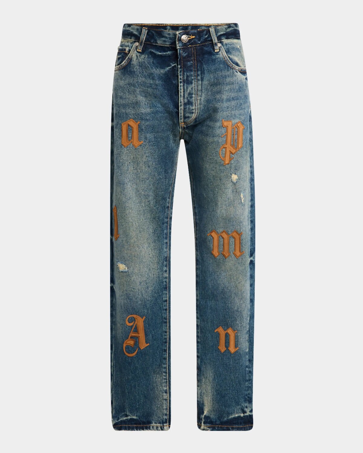 

Мужские джинсы с нашивкой-логотипом Palm Angels, цвет Blue Golden Brown