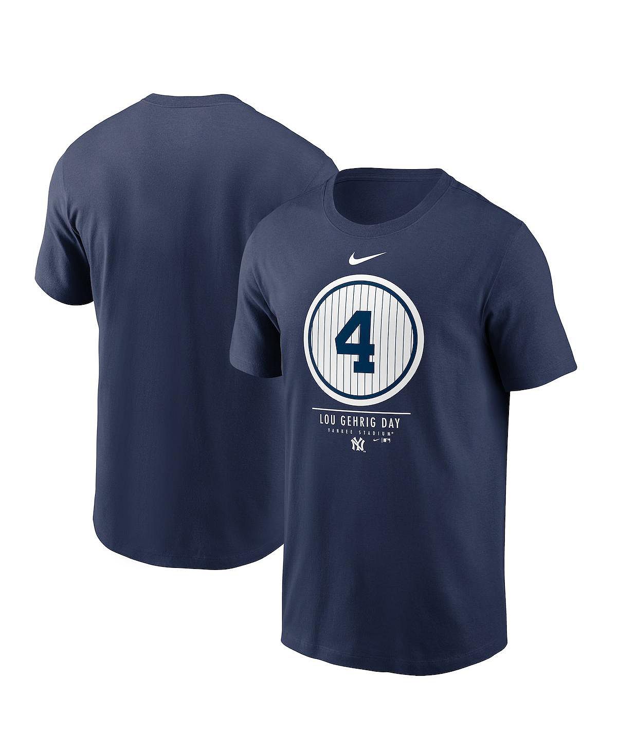 Мужская темно-синяя футболка New York Yankees 2021 Lou Gehrig Day Nike мужская темно синяя рубашка поло new york yankees next level nike