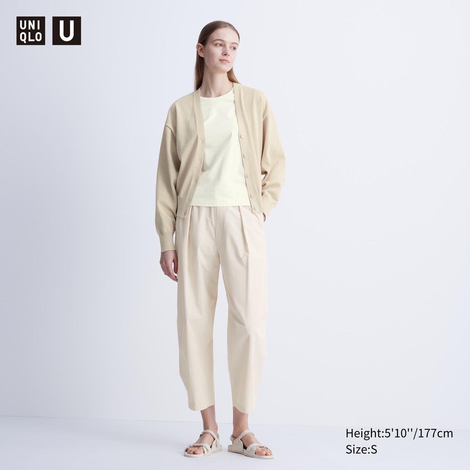 

Брюки парашют на щиколотке (длинные) UNIQLO, слоновая кость