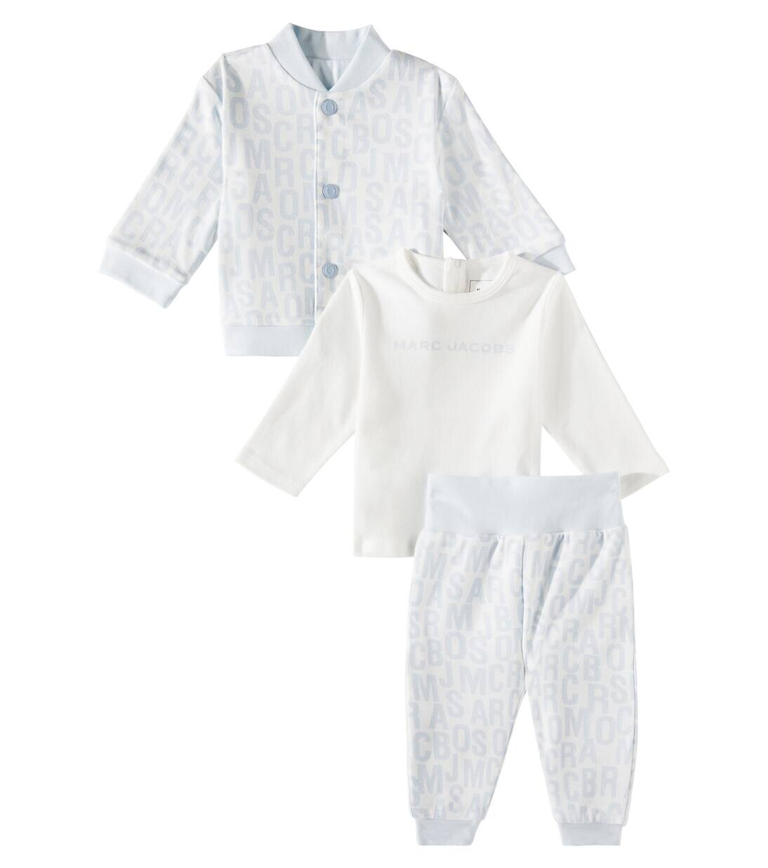 

Комплект из хлопковой куртки, топа и брюк с логотипом для малышей Marc Jacobs Kids, цвет pale blue